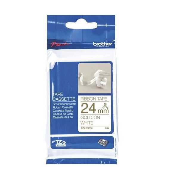Cartouche pour étiqueteuse - Brother - TZe-R254 - Tissu fond blanc écriture or - 24mm