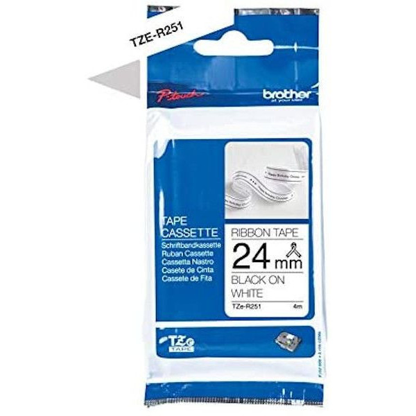 Cartouche pour étiqueteuse - Brother - TZe-R251 - Tissu fond blanc écriture noir - 24mm