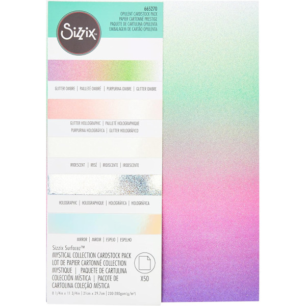 Papier cartonné - Pailleté holographique - A4 - 230g - 50 feuilles - Scrapbooking - Sizzix