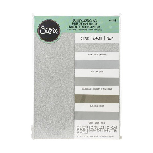 Papier cartonné - Pailleté argent - A4 - 230g - 50 feuilles - Scrapbooking - Sizzix