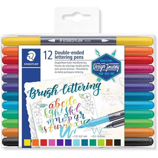 photo-12 feutres de couleur - Deux pointes - Assortis -  Brush Letter Duo 3004 - Staedtler