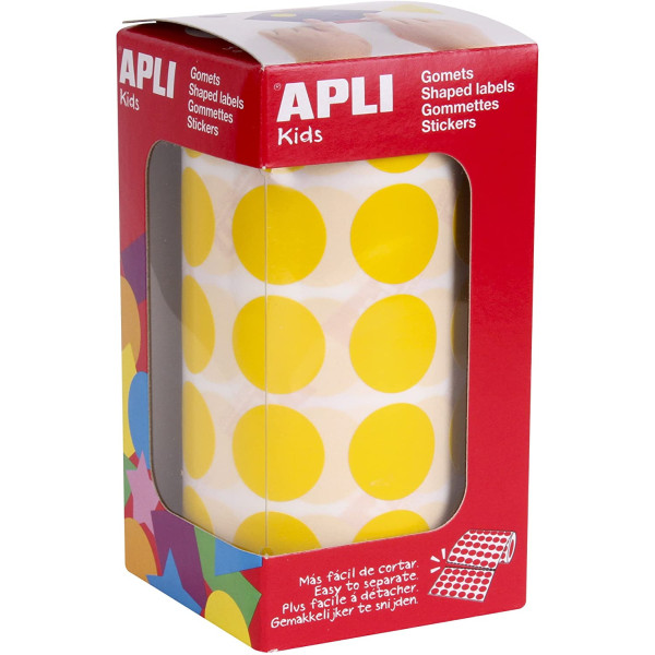 photo-Rouleau gommettes rondes - 20 mm - Jaune - Apli