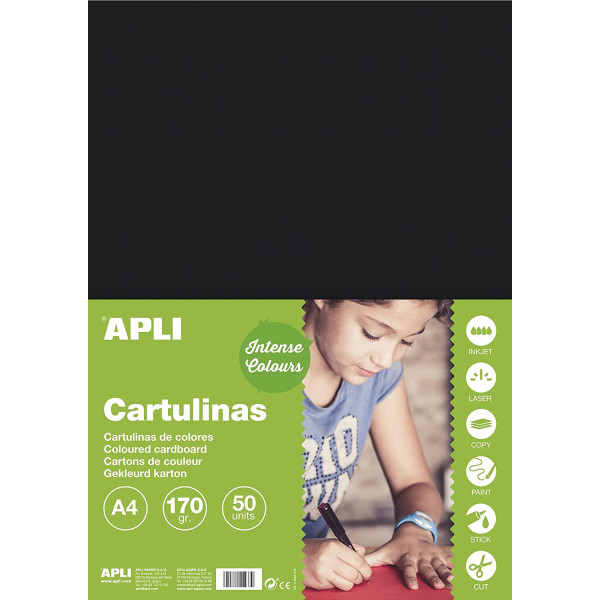 photo-Carton de couleur noir A4 170 g 50 feuilles - Apli