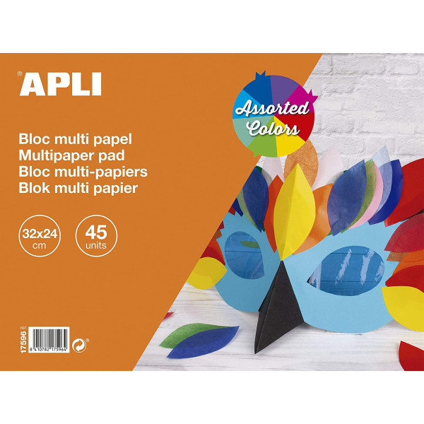 photo-Bloc multi-papiers - 32 x 24 cm - 45 feuilles - Assortiment de couleur - Apli