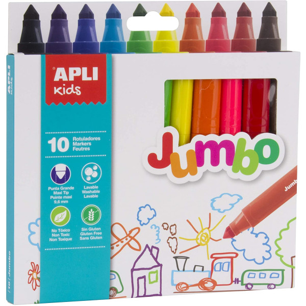 photo-10 feutres de douleur - Grosse pointe - Assortiment - Jumbo Apli Kids