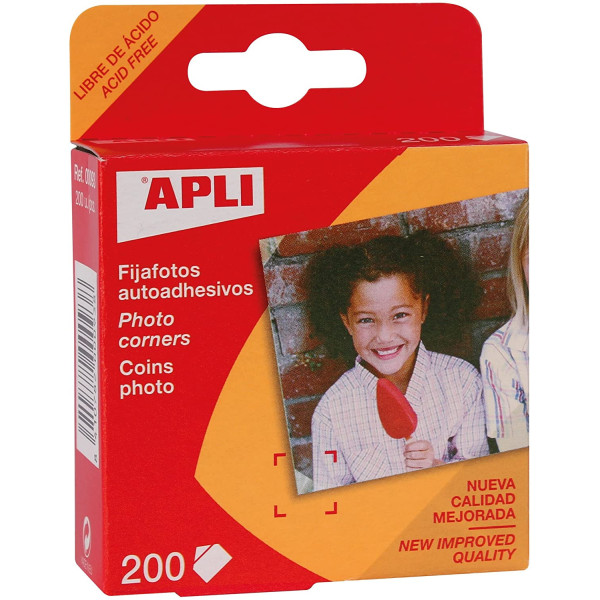 photo-Coins photos - Adhésif - Colle sans acide - Permanente - Boîte 200 pièces - Apli