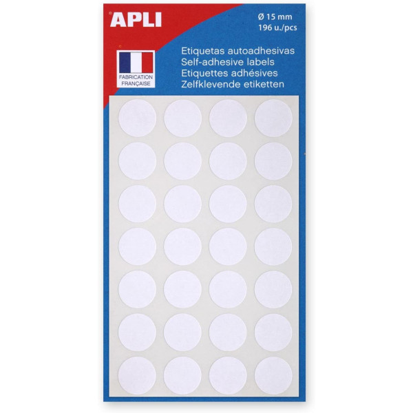 Gommettes Auto-Adhésives 15Mm 196 Étiquettes Blanche Apli 111840 pas cher