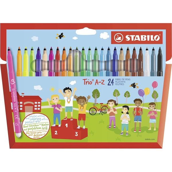 photo-Etui carton de 24 feutres de coloriage STABILO Trio A-Z - pointe fine - coloris assortis