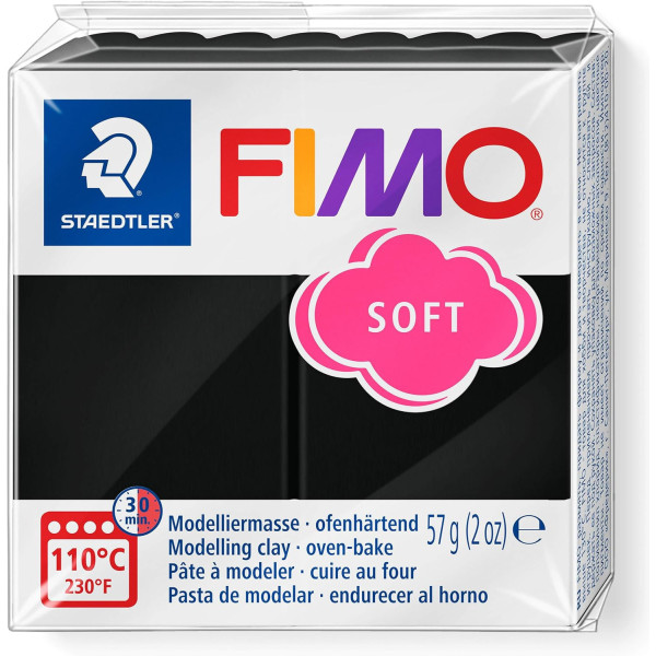 Pâte FIMO Soft - Pâte polymère - Noir - A cuire - Bloc de 57g - Loisirs créatifs