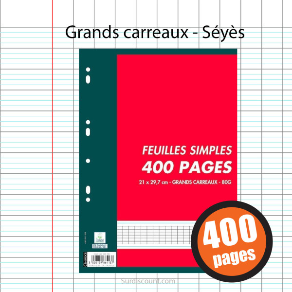 400 Feuillets Mobiles 400 Pages A4 Grands Carreaux Seyes 80G Oxford pas cher