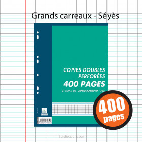 400 Copies Doubles Perforées 21X29,7 A4 Grands Carreaux Seyes 70G Oxford pas cher
