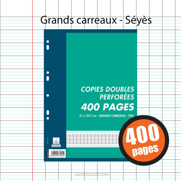 400 Copies Doubles Perforées 21X29,7 A4 Grands Carreaux Seyes 70G Oxford pas cher