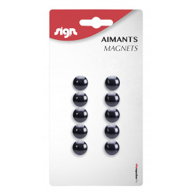 Lot De 10 Aimants Ronds Diamètre De 9 Mm - Noir - Sign pas cher