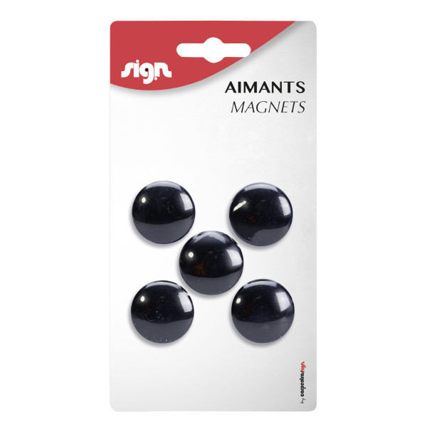 Lot De 5 Aimants Ronds Diamètre De 27 Mm - Noir - Sign pas cher