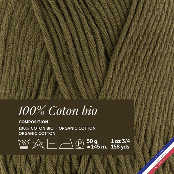 10 pelotes de laine - Mousse - 100% coton bio - 3mm - Tricot et crochet - Bergère de France