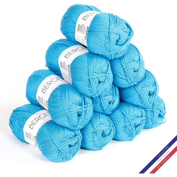 10 pelotes de laine - Lagon - 100% coton bio - 3mm - Tricot et crochet - Bergère de France