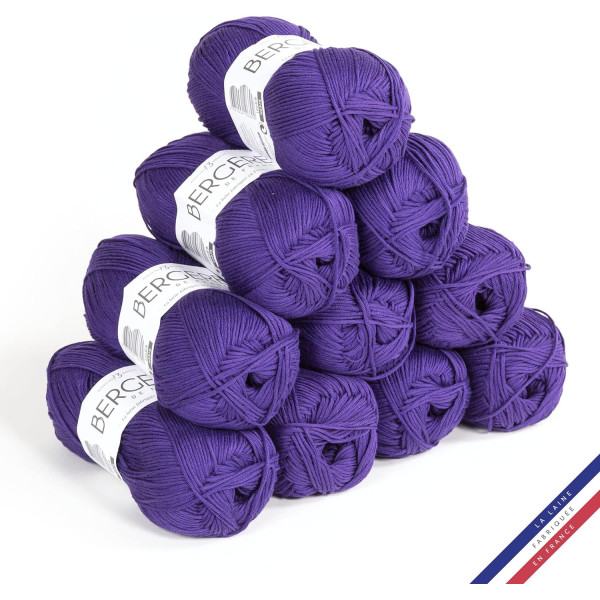 10 pelotes de laine - Glycine - 100% coton bio - 3mm - Tricot et crochet - Bergère de France