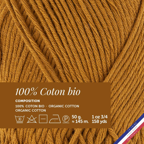 10 pelotes de laine - Cuivre - 100% coton bio - 3mm - Tricot et crochet - Bergère de France