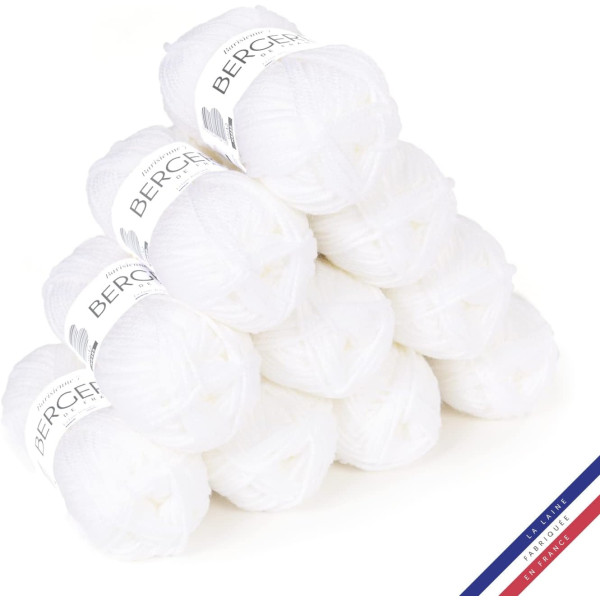 10 pelotes de laine - Blanc neige - 100% acrylique - Bergère de France - Barisienne 7