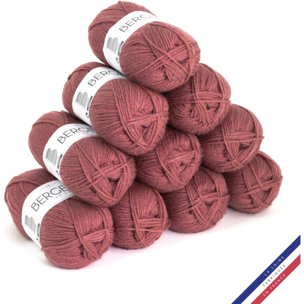 10 pelotes de laine - Bois de rose - 100% acrylique - Bergère de France - Barisienne