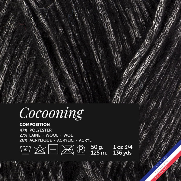 10 pelotes de laine - Noir - Polyester, laine, acrylique - Bergère de France - Cocooning