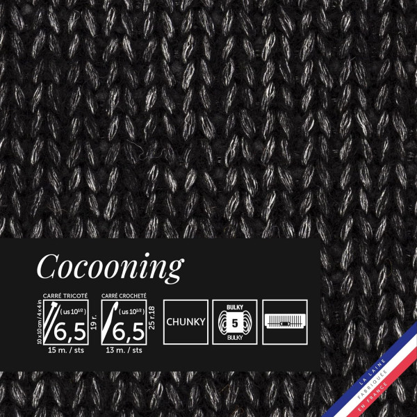 10 pelotes de laine - Noir - Polyester, laine, acrylique - Bergère de France - Cocooning