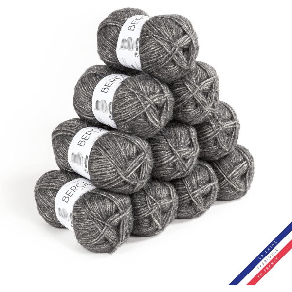 10 pelotes de laine - Gris - Polyester, laine, acrylique - Bergère de France - Cocooning