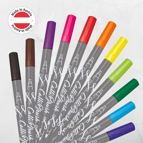 Feutres - Calligraphie - Double pointe - 2mm et pinceau - 11 couleurs - Trousse -Online