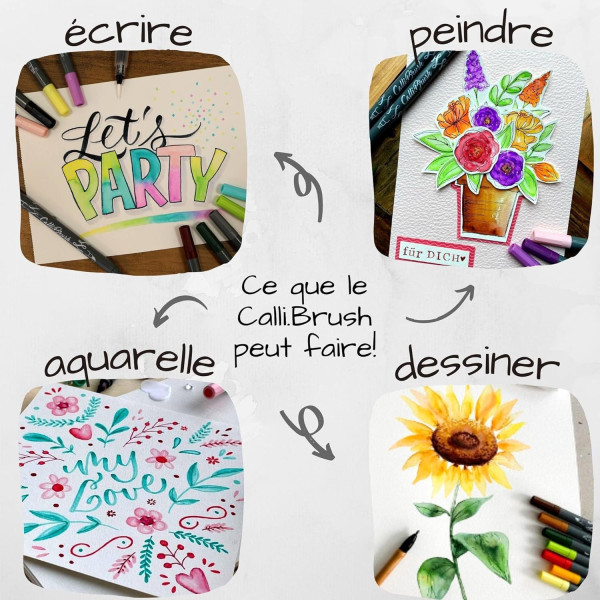 Feutres - Calligraphie - Double pointe - 2mm et pinceau - 11 couleurs - Trousse -Online