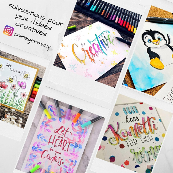 Feutres - Calligraphie - Double pointe - 2mm et pinceau - 11 couleurs - Trousse -Online