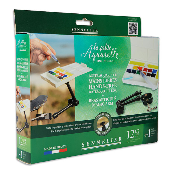 Peinture aquarelle - Fine - Boîte 12 demi-godets - Sennelier - La petite aquarelle - Mains libres
