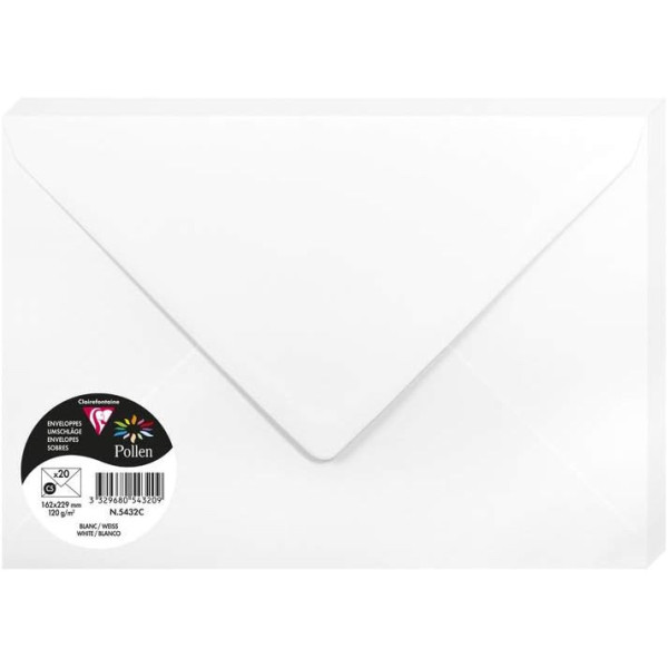 photo - Enveloppes - C5 - 16,2x22,9cm - Pollen - Blanc - 20 unités - Clairefontaine