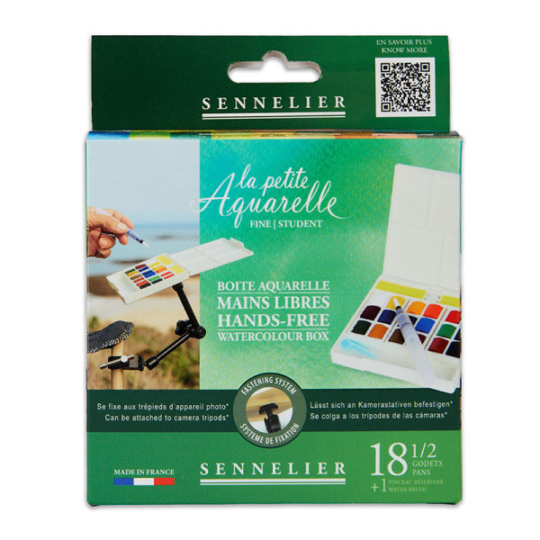 photo-Peinture aquarelle - Fine - Boîte 18 demi-godets - Sennelier - La petite aquarelle - Mains libres