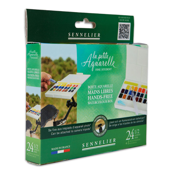 Peinture aquarelle - Fine - Boîte 24 demi-godets - Sennelier - La petite aquarelle - Mains libres