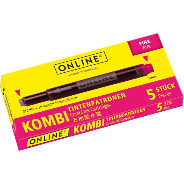 photo - Cartouches d'encre - Rose - Encre non effaçable - Pour stylo plume et roller - 5 grandes cartouches