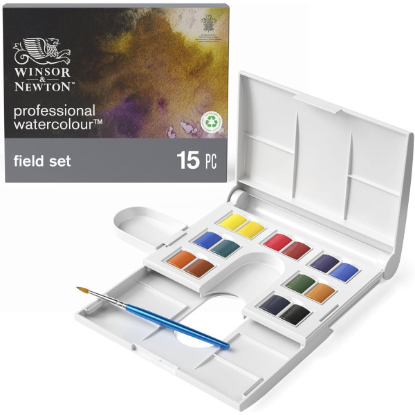 Peinture aquarelle - Extra-fine - Boîte de voyage - 14 demi-godets - Winsor et Newton