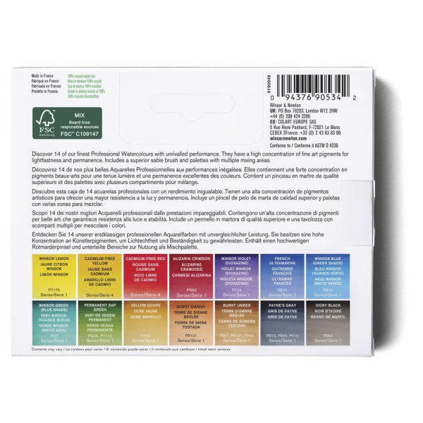 Peinture aquarelle - Extra-fine - Boîte de voyage - 14 demi-godets - Winsor et Newton