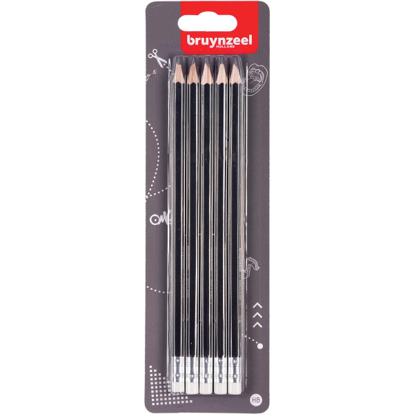 Lot De 5 Crayons Graphite Hb - Embout Gomme - Bruynzeel pas cher