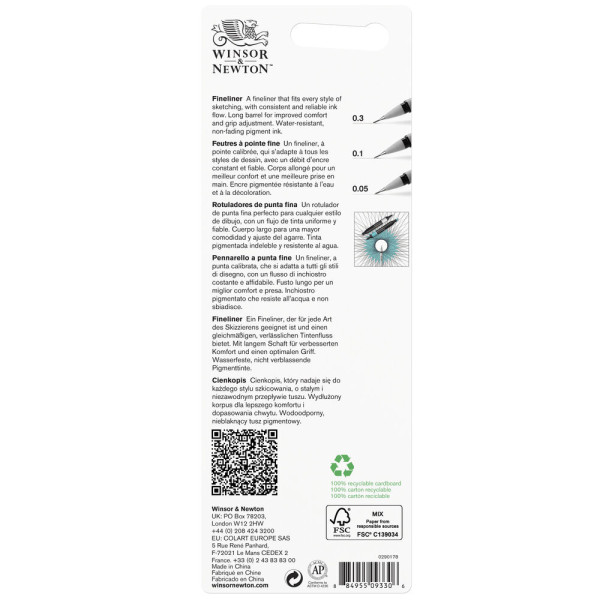 Feutres - Noir - Pointe fine - 0,05/0,1/0,3 - Winsor et Newton - Dessin - Beaux-arts