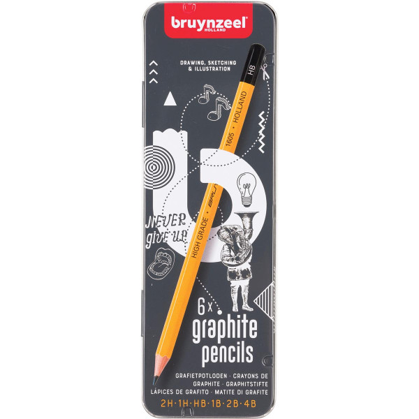Boîte De 6 Crayons Graphite - 1H 2H Hb 1B 2B 4B - Bruynzeel pas cher