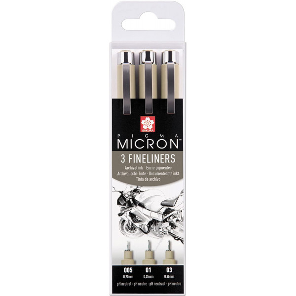 Etui De 3 Feutres Pigma Micron Noir 005/01/03 Sakura pas cher