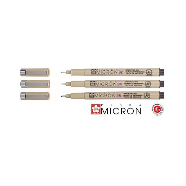 Etui de 3 feutres pigma micron 02,04,08 noir - Sakura | Surdiscount