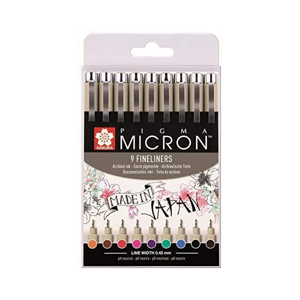 Etui De 9 Feutres Pigma Micron Couleur 0,45 Mm Sakura pas cher
