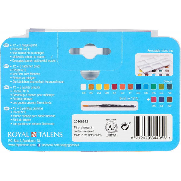 Acheter Boîte De 12 Demi-Godets Peinture Aquarelle + 3 Gratuits Van Gogh Royal Talens