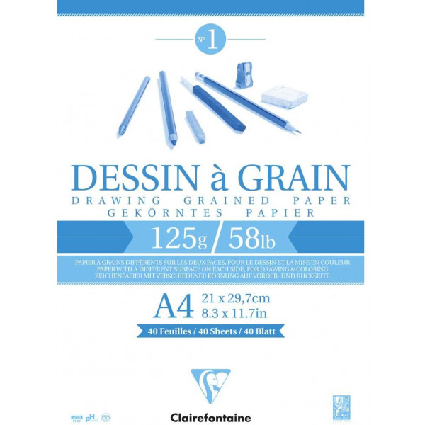 Bloc Dessin A Grain Colle A4 - 125G - 40 Feuilles - Clairefontaine pas cher