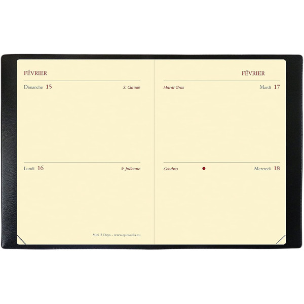 Agenda 2021 2 Jours Par Page Mini 2 Days - 7 X 10 Cm - Noir - Quo Vadis | Surdiscount