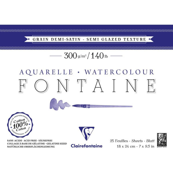 Bloc Aquarelle Fontaine Grain 1/2 Satiné - 18X26Cm - 300G - Clairefontaine pas cher