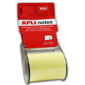 photo-Rouleau distributeur de notes adhésives jaune standard - 60mmx10m - Adhésif à base d’eau 100 % écologique