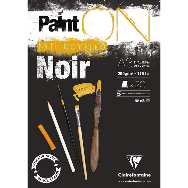 Bloc Paint'On Noir Colle A3 - 20 Feuilles - Clairefontaine pas cher