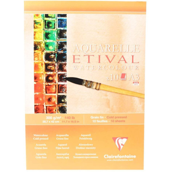 Bloc Etival Aquarelle A3 - Grain Fin - 10 Feuilles - Clairefontaine pas cher
